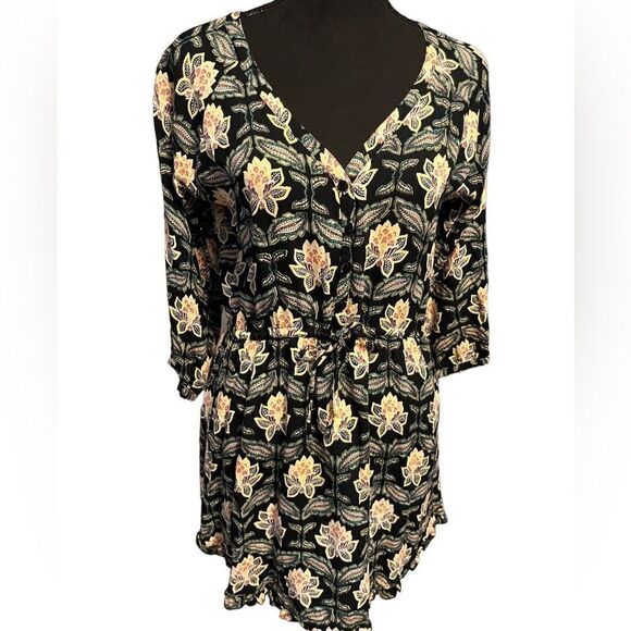 O'Neill Women's Lotus Black Floral LS Button Front/ Drawstring dress, size M - Picture 2 of 9